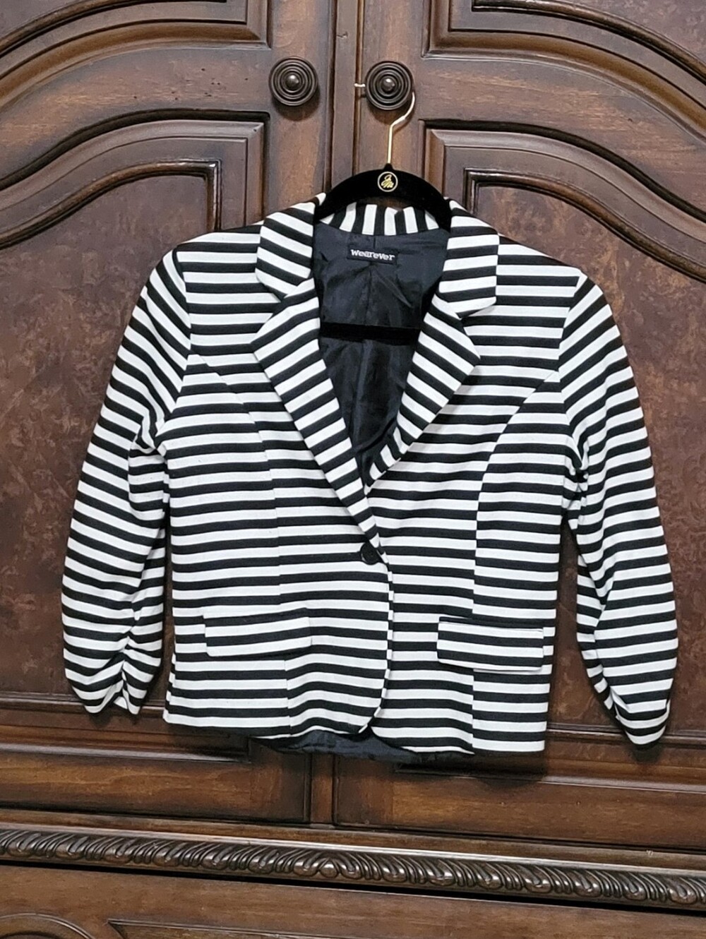 Black & White Striped Women's Cropped Blazer Jacket - Classic Tailored Look